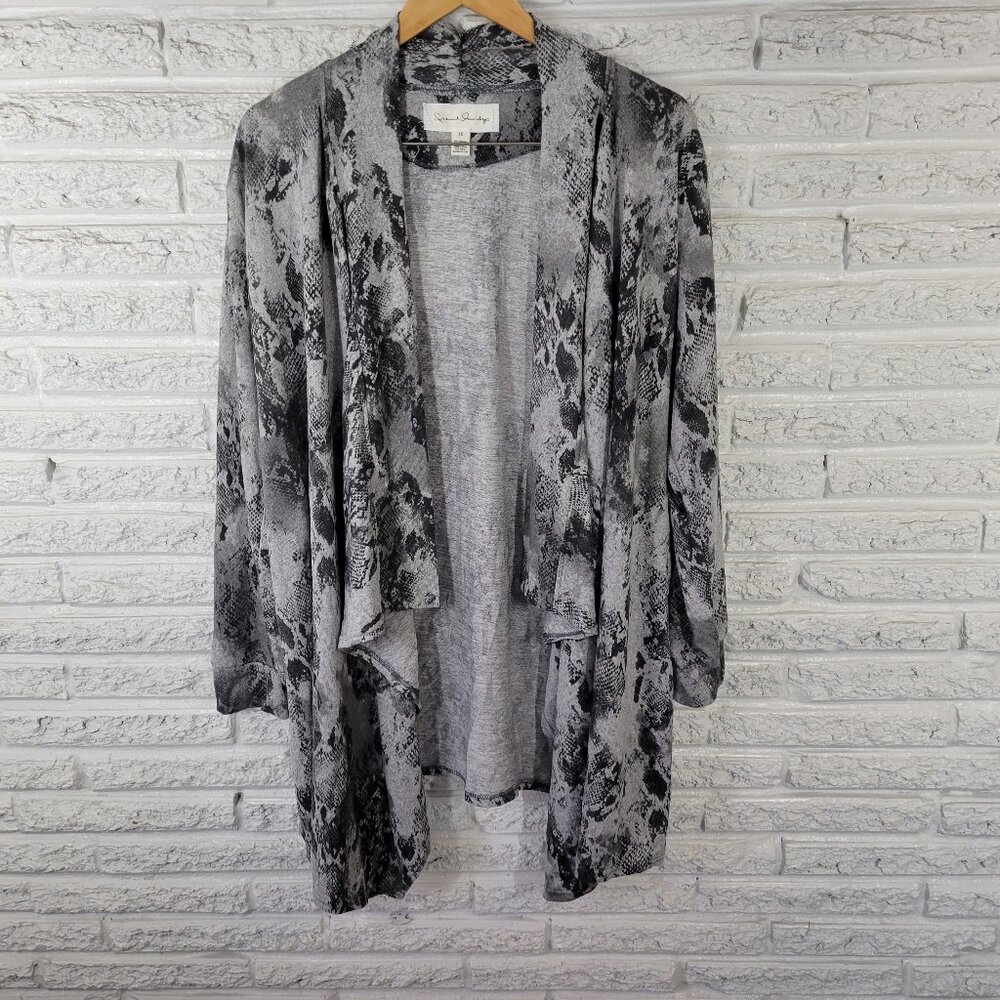 French‎ Laundry 1X Open Cardigan Gray Black Animal Print Long Sleeve ANI39E